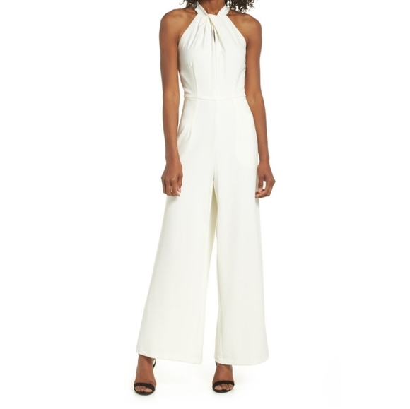 julia jordan Pants - Julia Jordan Ivory Twist Neck Halter Jumpsuit